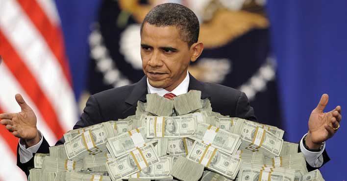 Obama with pile of cash money