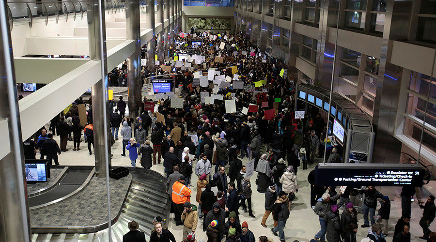 protest at Detroit Metropolitan airport in Romulus