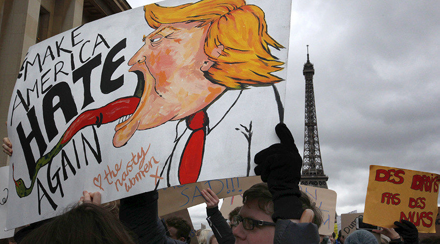 Click to enlarge Trump protesters rally in Paris