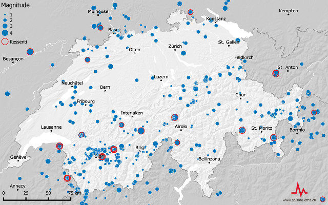 Switzerland's earthquakes in 2016.
