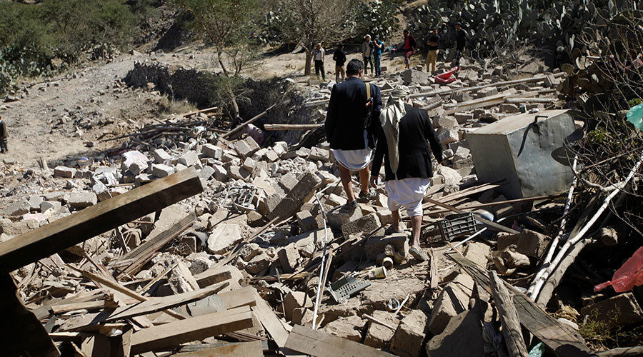 a house destroyed by a Saudi-led air strike in Sanaa