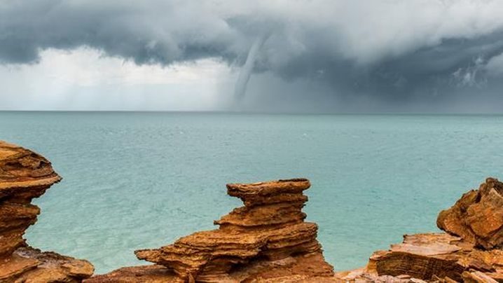 A waterspout formed off the coast of Broome yesterday. 