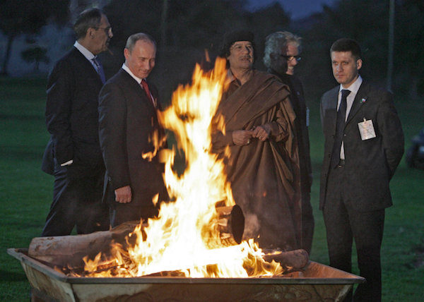 Click to enlarge Vladimir Putin, Sergei Larvov and Muammar Gaddafi