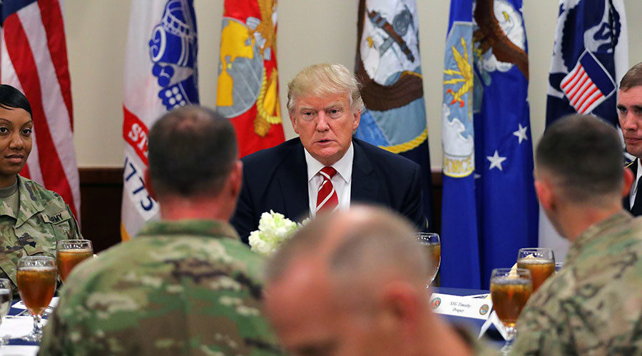 Click to enlarge Trump with military