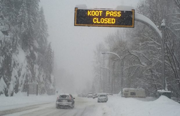 Bad weather also shut down Highway 3 in both directions in several parts of the Kootenays, including Kootenay Pass. 