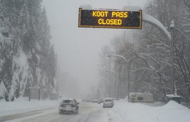 Click to enlarge Bad weather also shut down Highway 3 in both directions in several parts of the Kootenays, including Kootenay Pass.