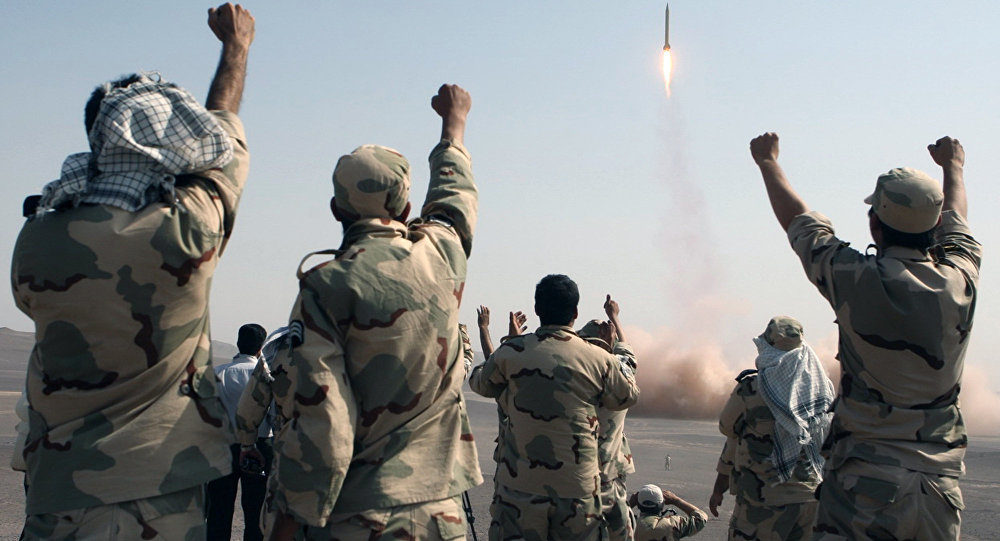 IRGC soldiers watch missile launch