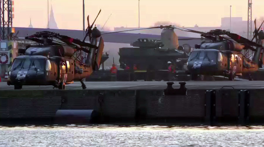 US Chinook, Apache, and Black Hawk helicopters