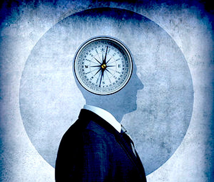 Man and compass head
