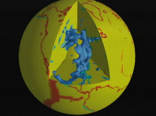 A software model by NASA of the remnants of the Farallon Plate, deep in Earth’s mantle