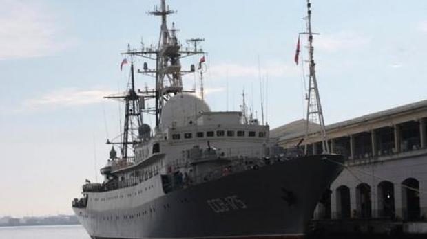 A Russian spy ship, Viktor Leonov SSV-175, is seen docked at a Havana port in 2014