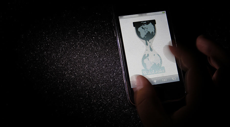 Click to enlarge WikiLeaks logo on smart phone
