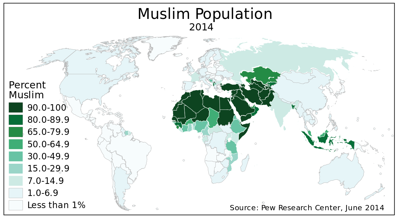 religion muslims pew muslim population map worlds research percent