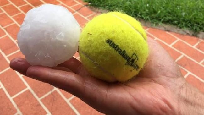 Click to enlarge Tennis ball sized hail fell in the northwestern Sydney suburb of Castle Hill.
