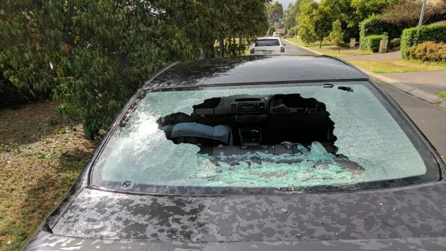 A hail-damaged car in Rouse Hill. 