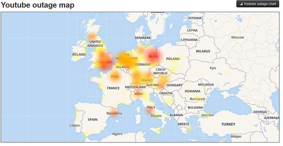 YouTube outage map
