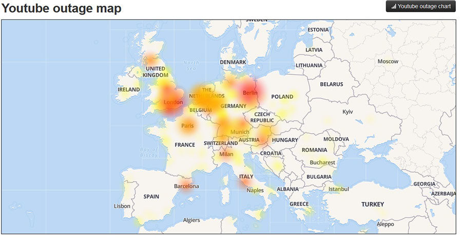 YouTube outage map