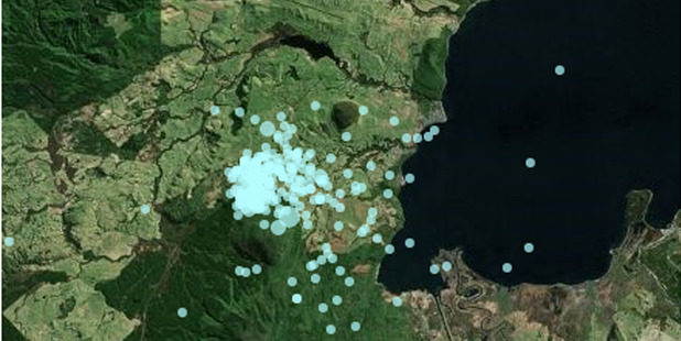 Click to enlarge A swarm of nearly 300 quakes have been recorded in the Taupo and Rotorua areas.