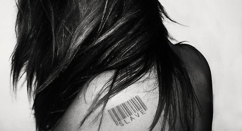 Graphic of women with bar code tatto