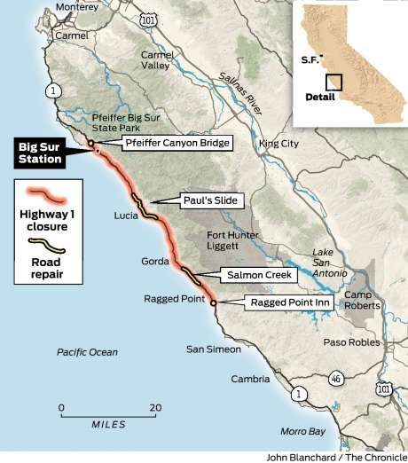 Click to enlarge Big Sur bridge map