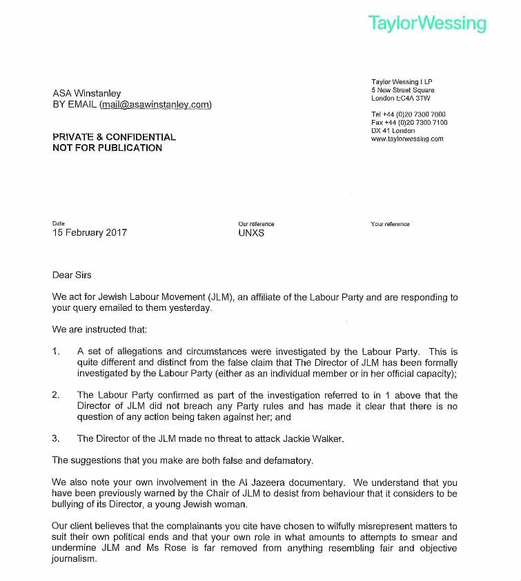 Click to enlarge Jewish lobby letter intimidation