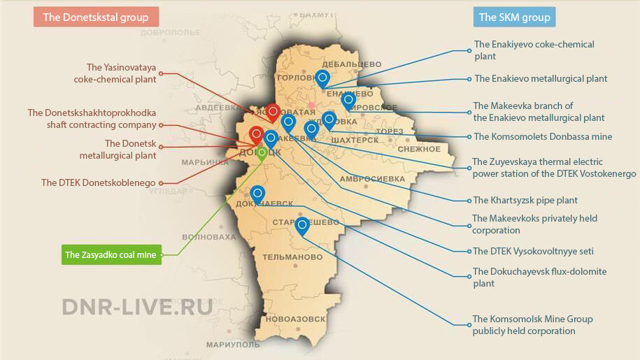 Donetsk large industrial enterprises map