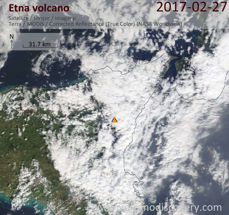 Satellite image of Etna volcano on 27 Feb 2017