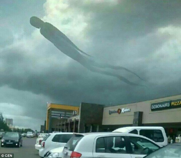 A strange human-like figure appeared above Mukuba Mall in Kitwe, Zambia. Some started worshipping it and others ran away in terror