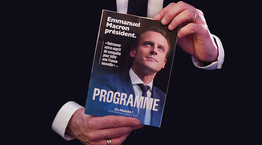 Click to enlarge Emmanuel Macron displays his program