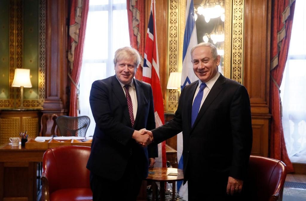 Foreign Secretary Boris Johnson greets Israeli Prime Minister Benjamin Netanyahu