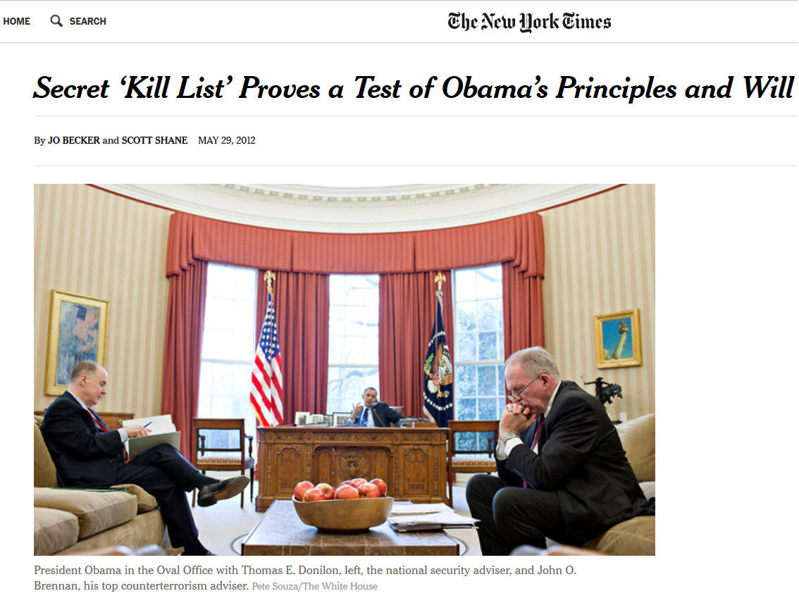 Click to enlarge new york times nyt secret kill list headline screenshot