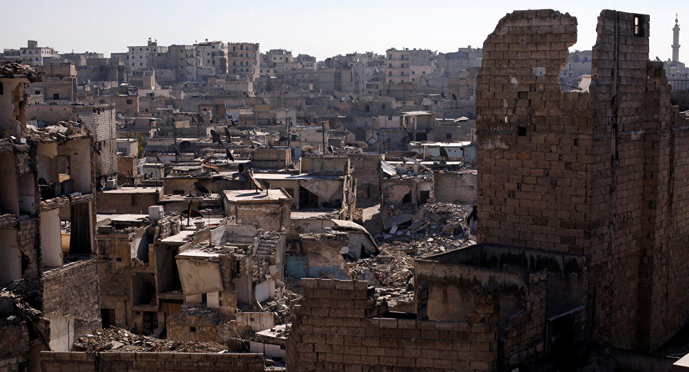 damaged buildings in Aleppo