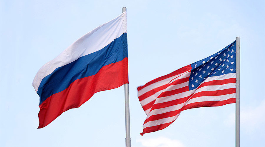 Russian flag American flag