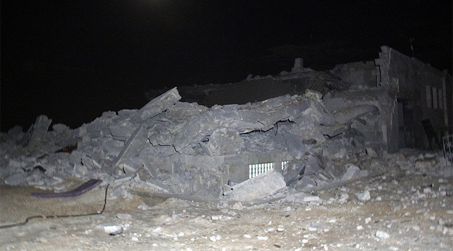 A destroyed mosque in the village of Al-Jineh in Aleppo province March 16, 2017.