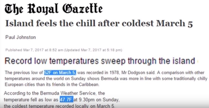 record cold in Bermuda