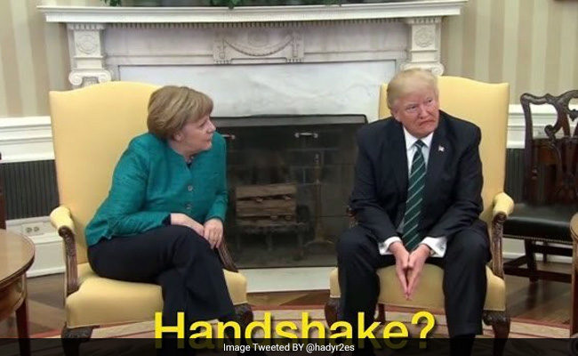 Donald Trump's refusal to shake Angela Merkel's hand sent Twitter into meltdown mode