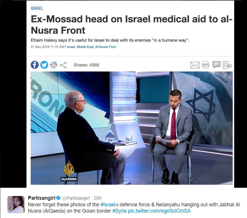 screenshot headline israel medical aid al-nusra