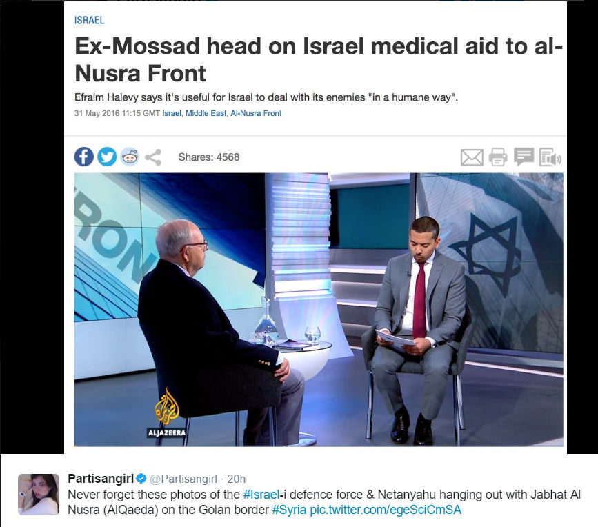 Click to enlarge screenshot headline israel medical aid al-nusra
