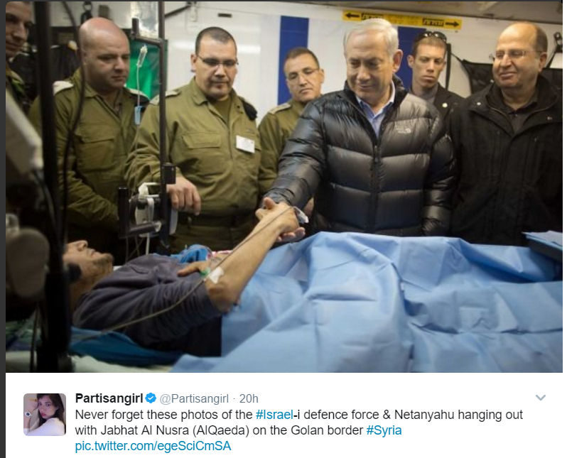 Click to enlarge netanyahu with al-nusra in hospital terrorists