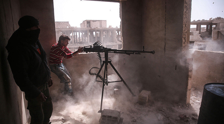 Fighters from the Failaq al-Rahman brigade in the Syrian capital Damascus