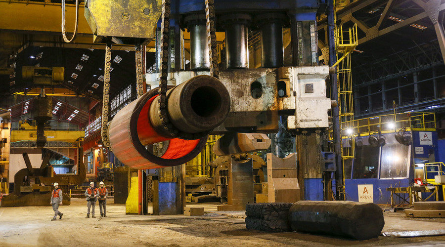 Workmen are seen in the foundry at the Areva Creusot Forge site in Le Creusot, France