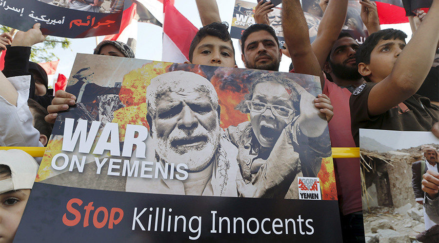 Protesters against Saudi airstrikes Yemen