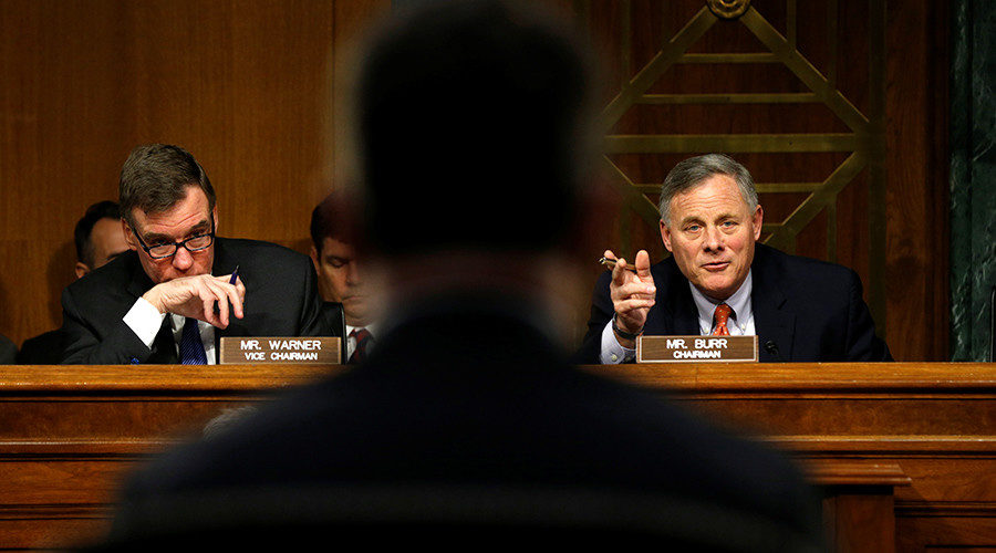 Senate Intelligence Committee Chairman Sen. Richard Burr, R, (R-NC) and ranking Democrat Sen. Mark Warner, L, (D-VA)