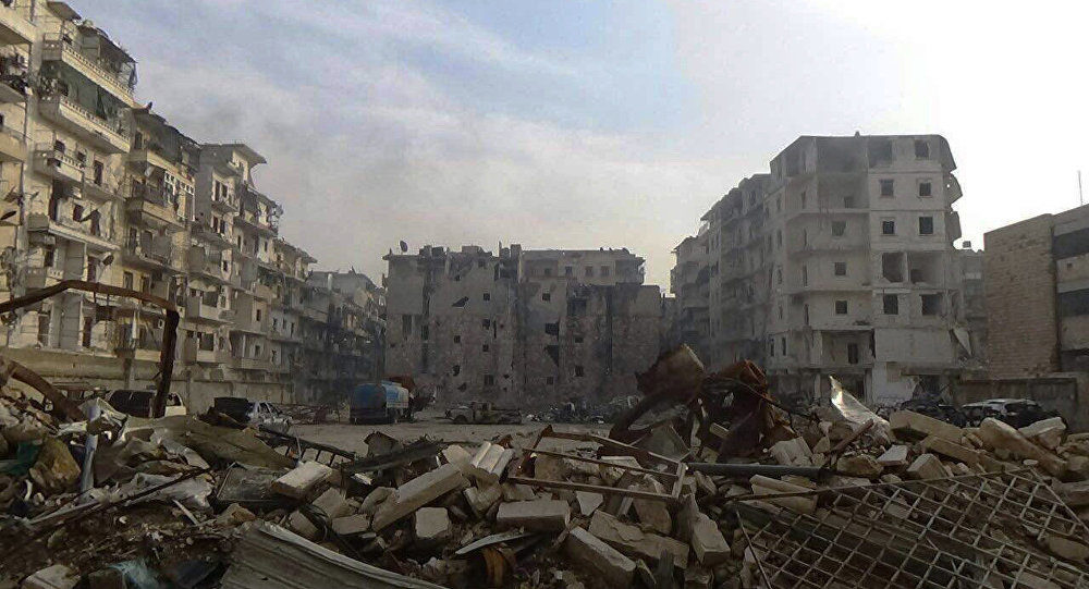 destroyed buildings in Aleppo