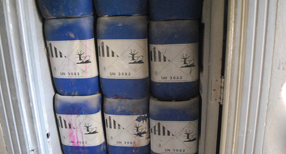 Canisters found at a terrorist chemical weapons factory in Aleppo