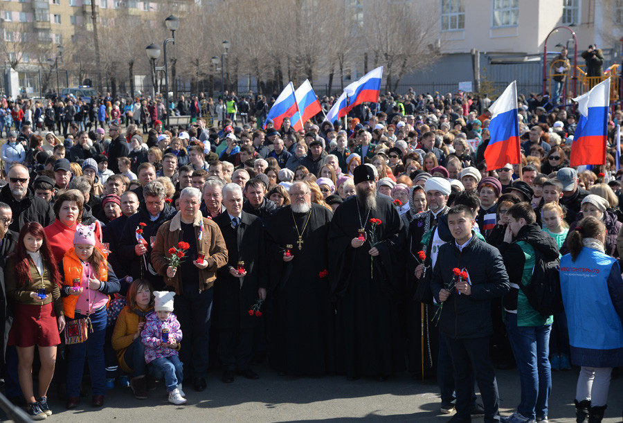 Participants in United Against Terror nation-wide campaign in Chelyabinsk. 