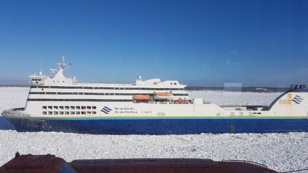 MV Highlanders is stuck in ice near Low Point, N.S. 