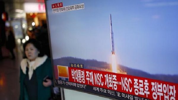 TV screen with NK missile launch