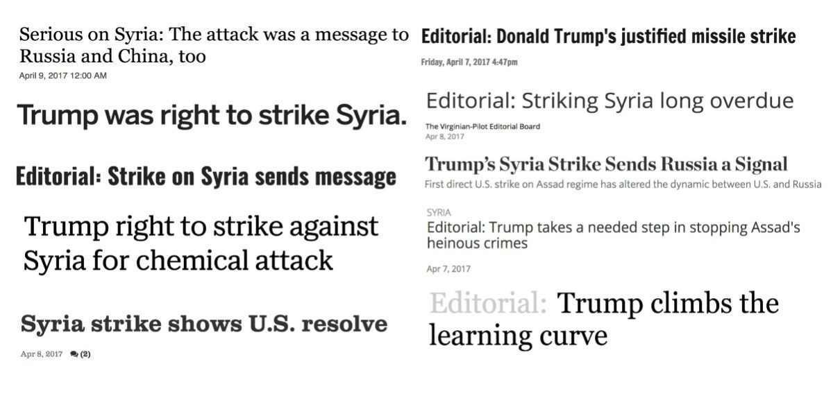 media headlines syria strike trump