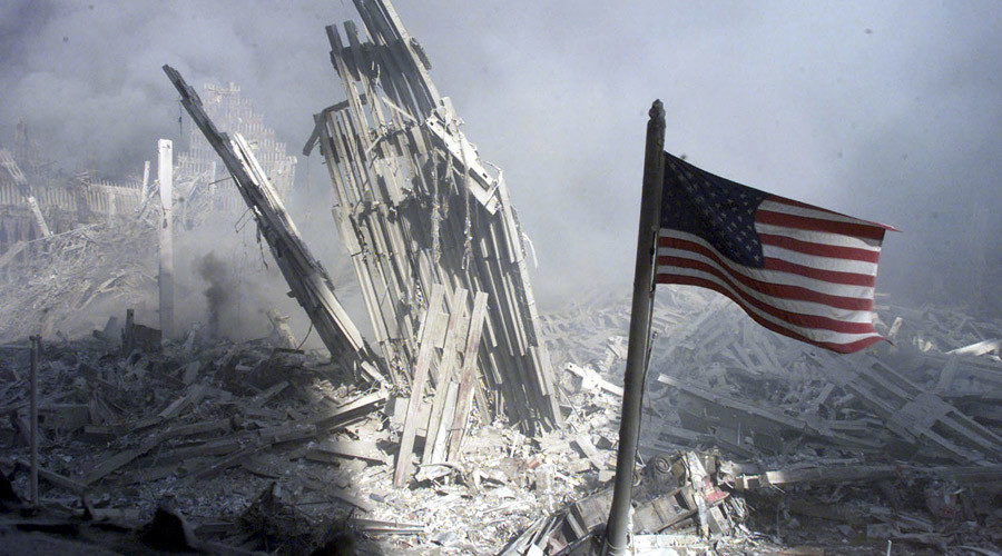 9/11 destruction and US flag